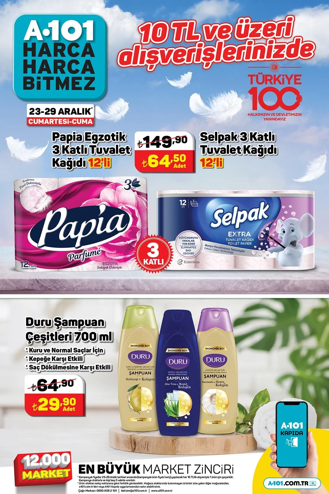 23 Aralık A101 Kataloğu 2023: A101 Hafta Sonu Selpak Papia Tuvalet Kağıdı 64,50 TL! A101 Hafta Sonu Çay Ve Mercimek Kaçmaz Fiyat - Resim : 1