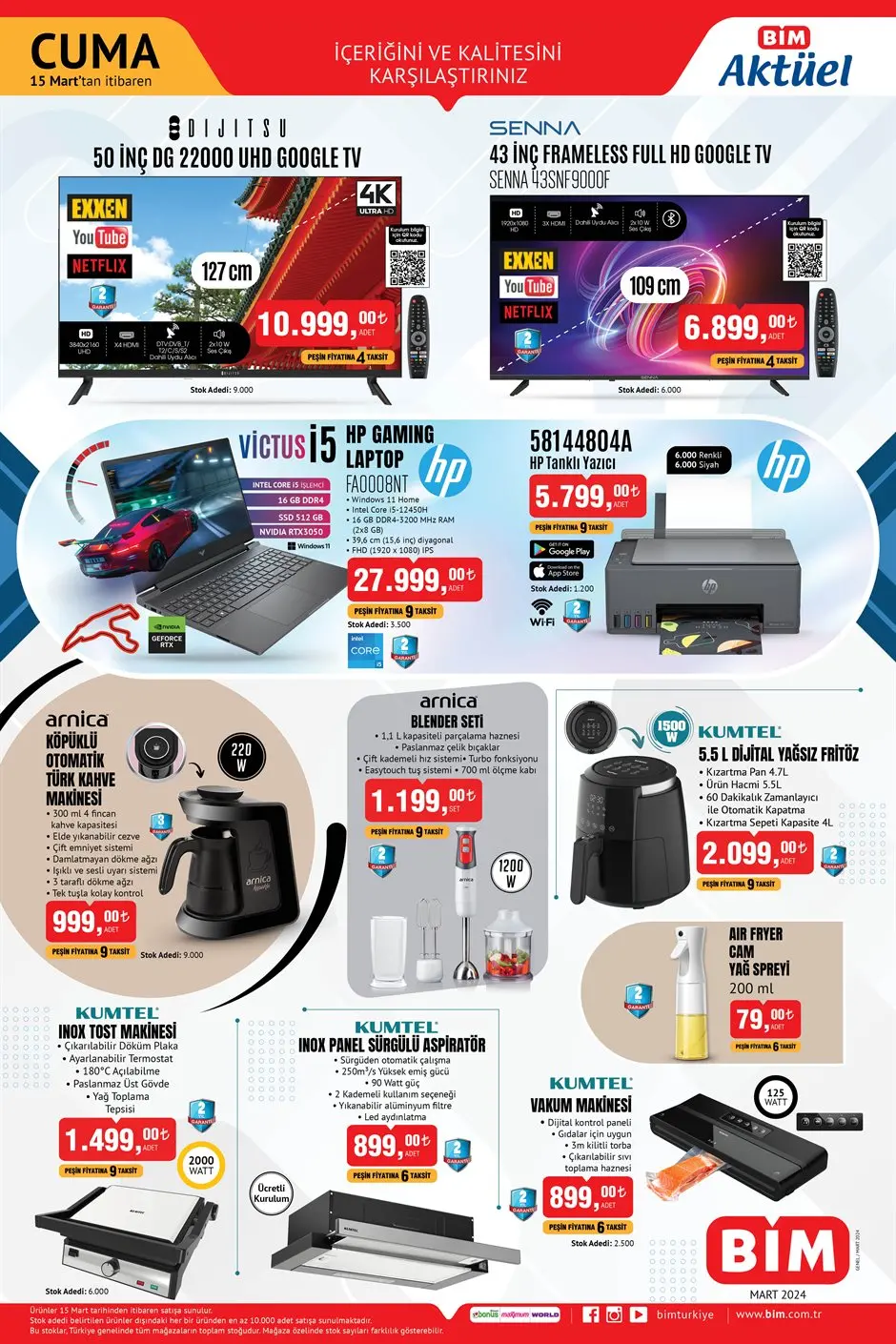 BİM AKTÜEL 15 MART 2024 CUMA AFİŞİ GELDİ: 15 Mart Cuma BİM HP Laptop 27.999 TL Fiyatla Satışta! BİM Aktüel 15 Mart 2024 Kumtel Vakum Makinesi 899 TL Son Fiyat - Resim : 1
